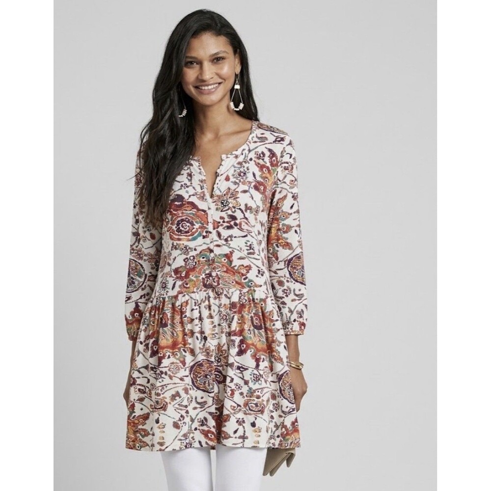 PERUVIAN CONNECTION Goa 100% Pima Cotton Mini Tunic Dress Pockets M